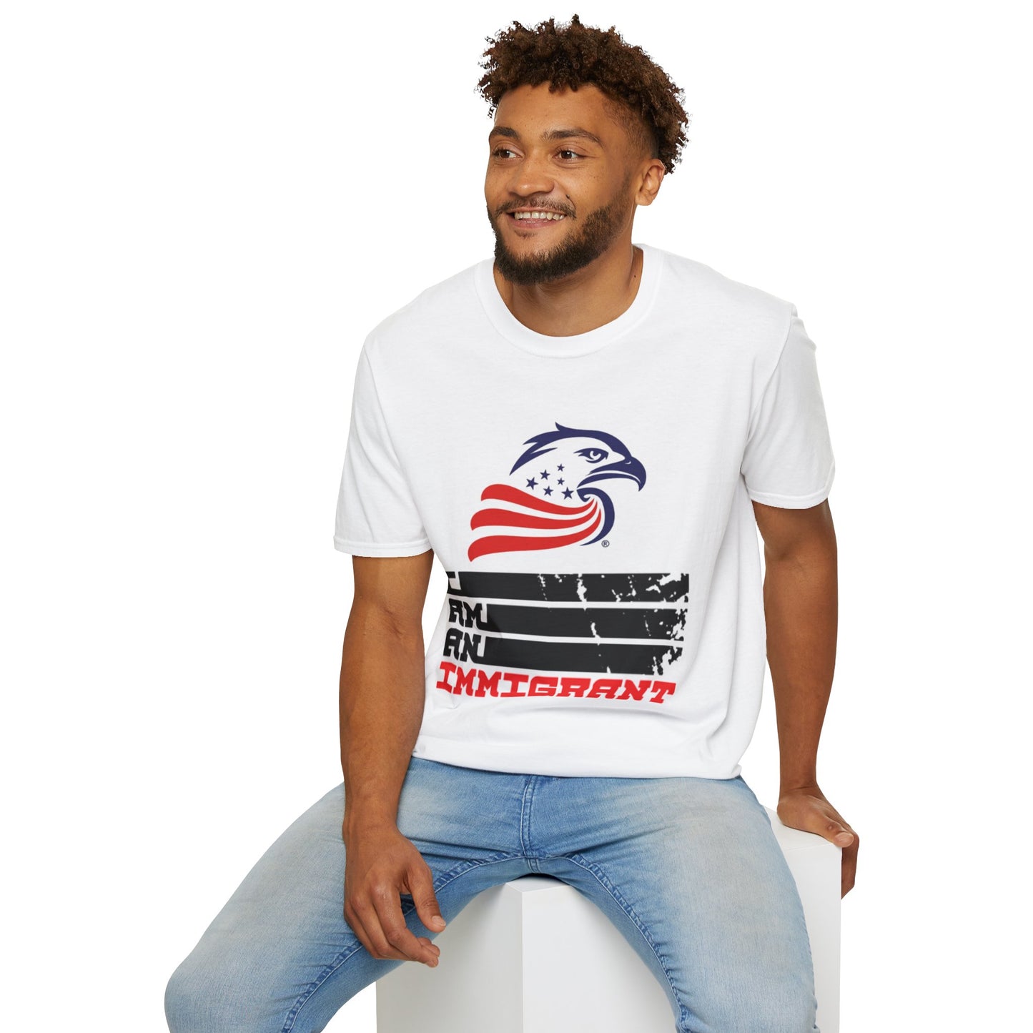 Proud Immigrant Unisex Softstyle T-Shirt, Patriotic Apparel, Equality Statement Tee, Independence Day Gear, Gift for Activists